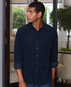 Navy Cotton Babycord Classic Fit Casual Shirt