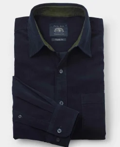 Navy Cotton Babycord Classic Fit Casual Shirt
