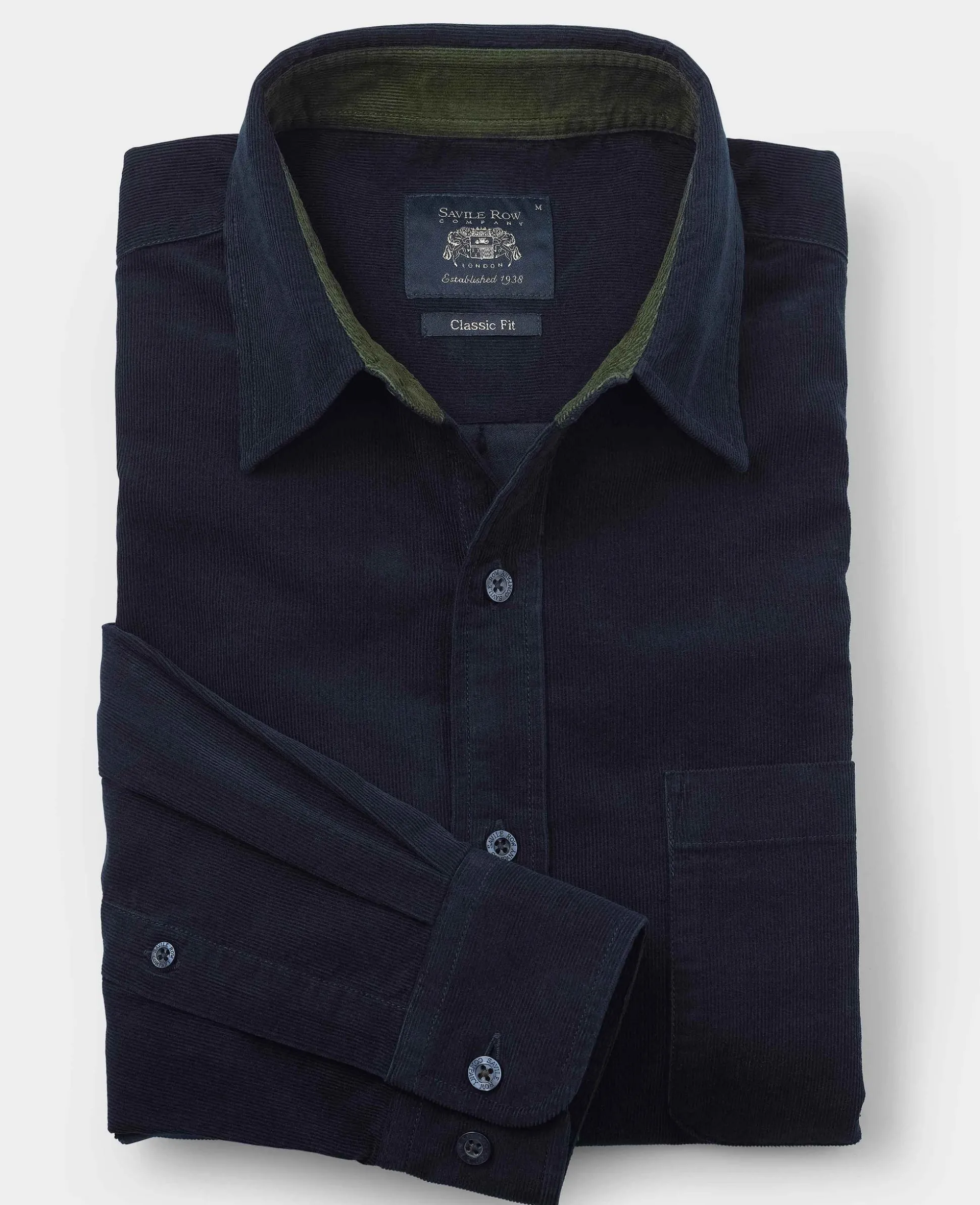 Navy Cotton Babycord Classic Fit Casual Shirt