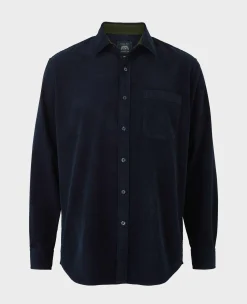 Navy Cotton Babycord Classic Fit Casual Shirt