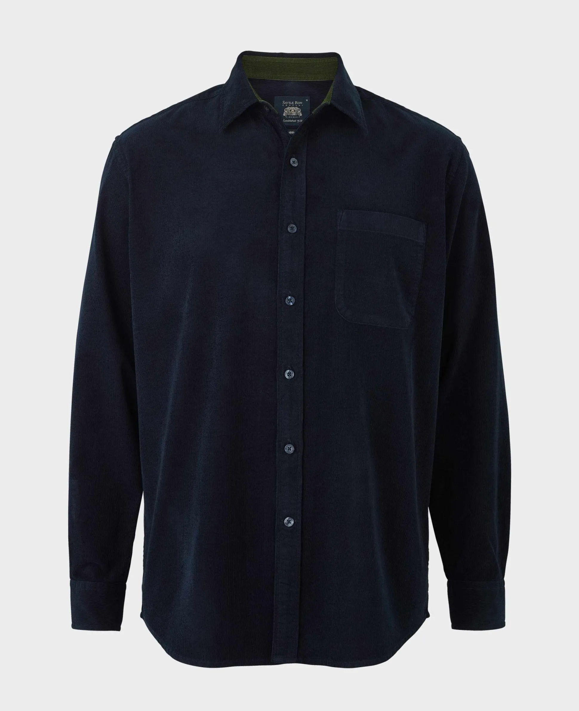 Navy Cotton Babycord Classic Fit Casual Shirt