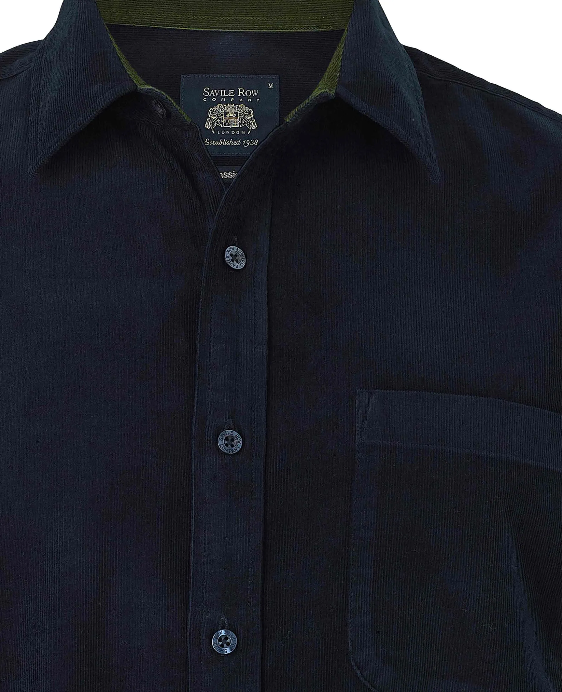 Navy Cotton Babycord Classic Fit Casual Shirt