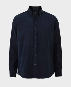 Navy Cotton Babycord Slim Fit Button-Down Casual Shirt