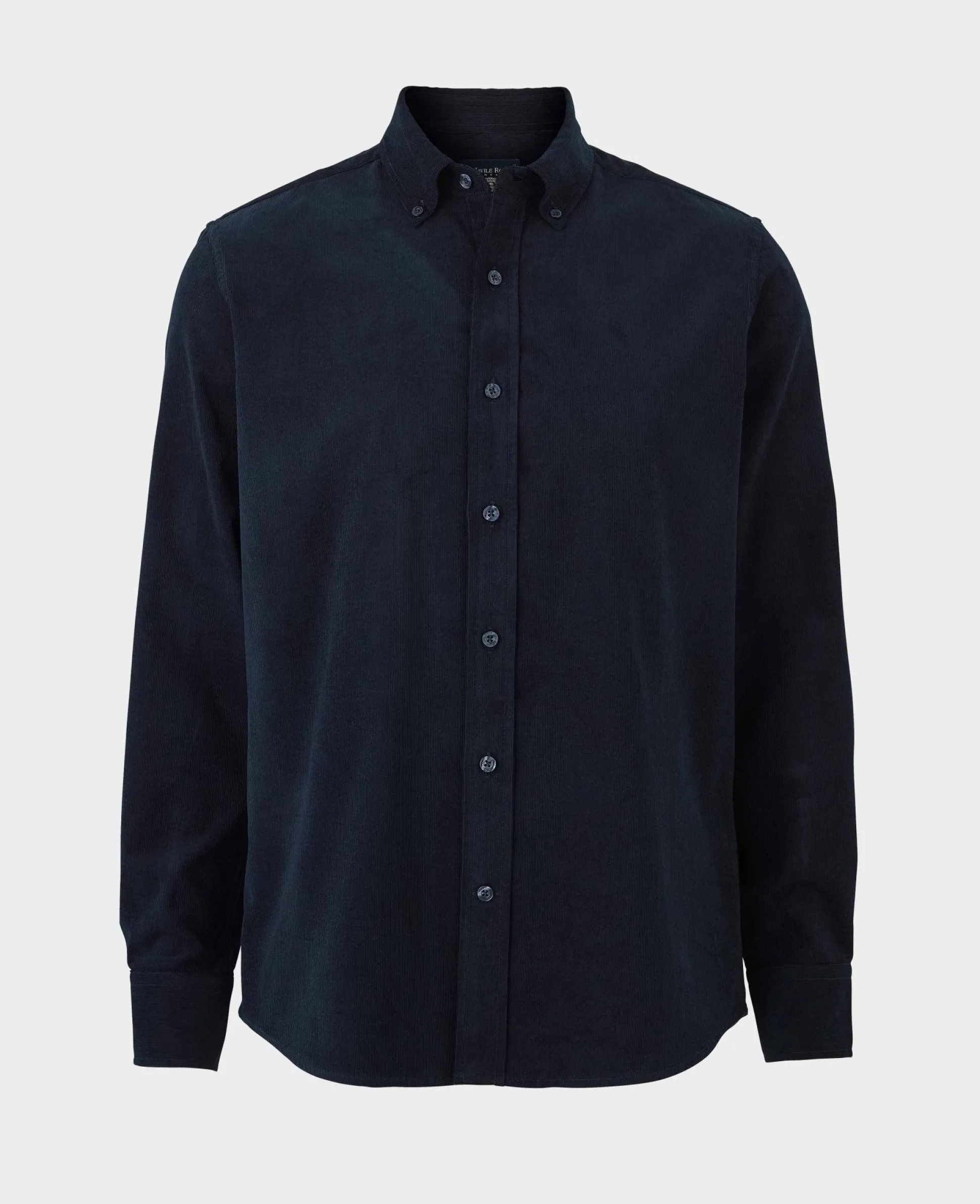 Navy Cotton Babycord Slim Fit Button-Down Casual Shirt