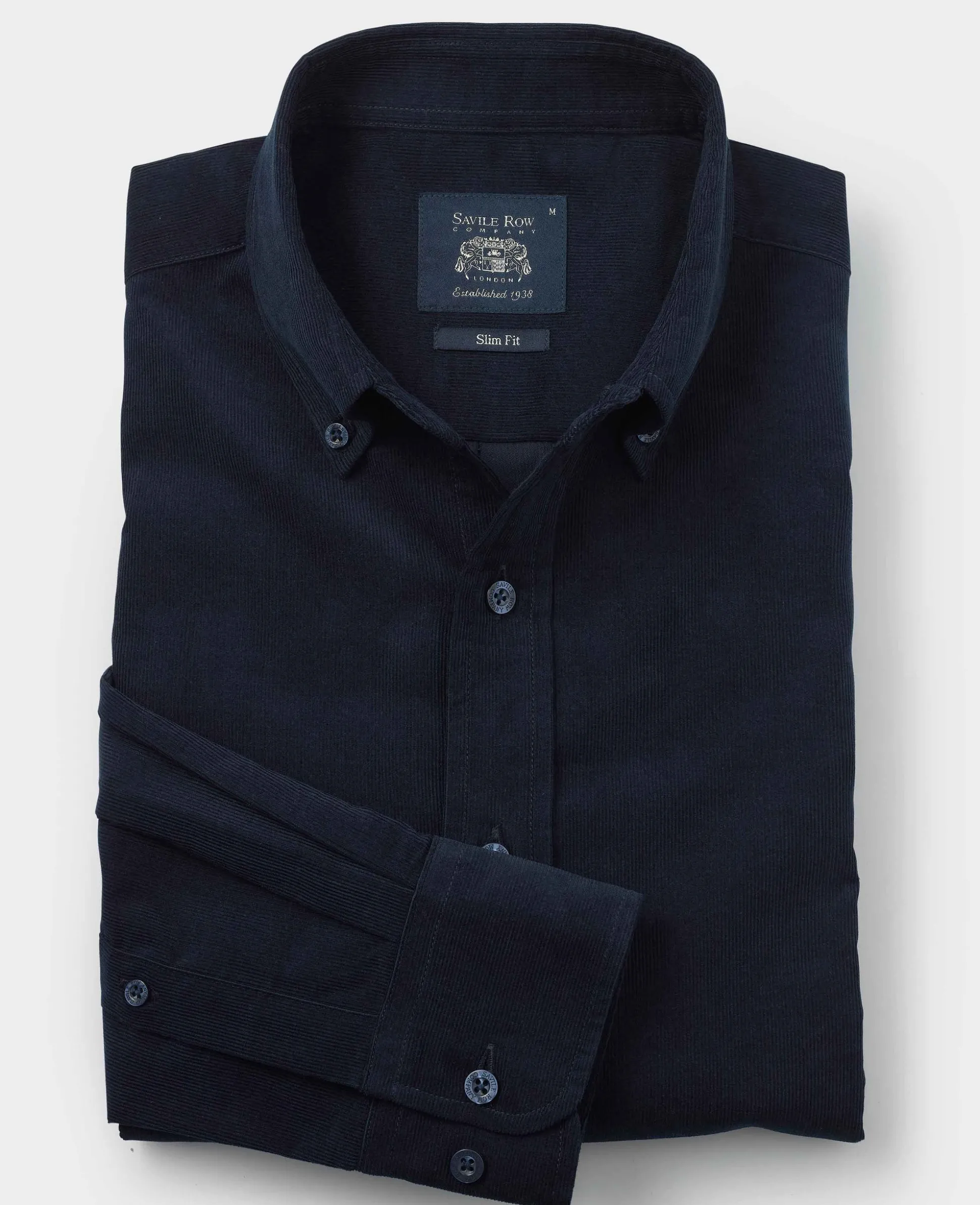 Navy Cotton Babycord Slim Fit Button-Down Casual Shirt