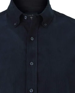 Navy Cotton Babycord Slim Fit Button-Down Casual Shirt