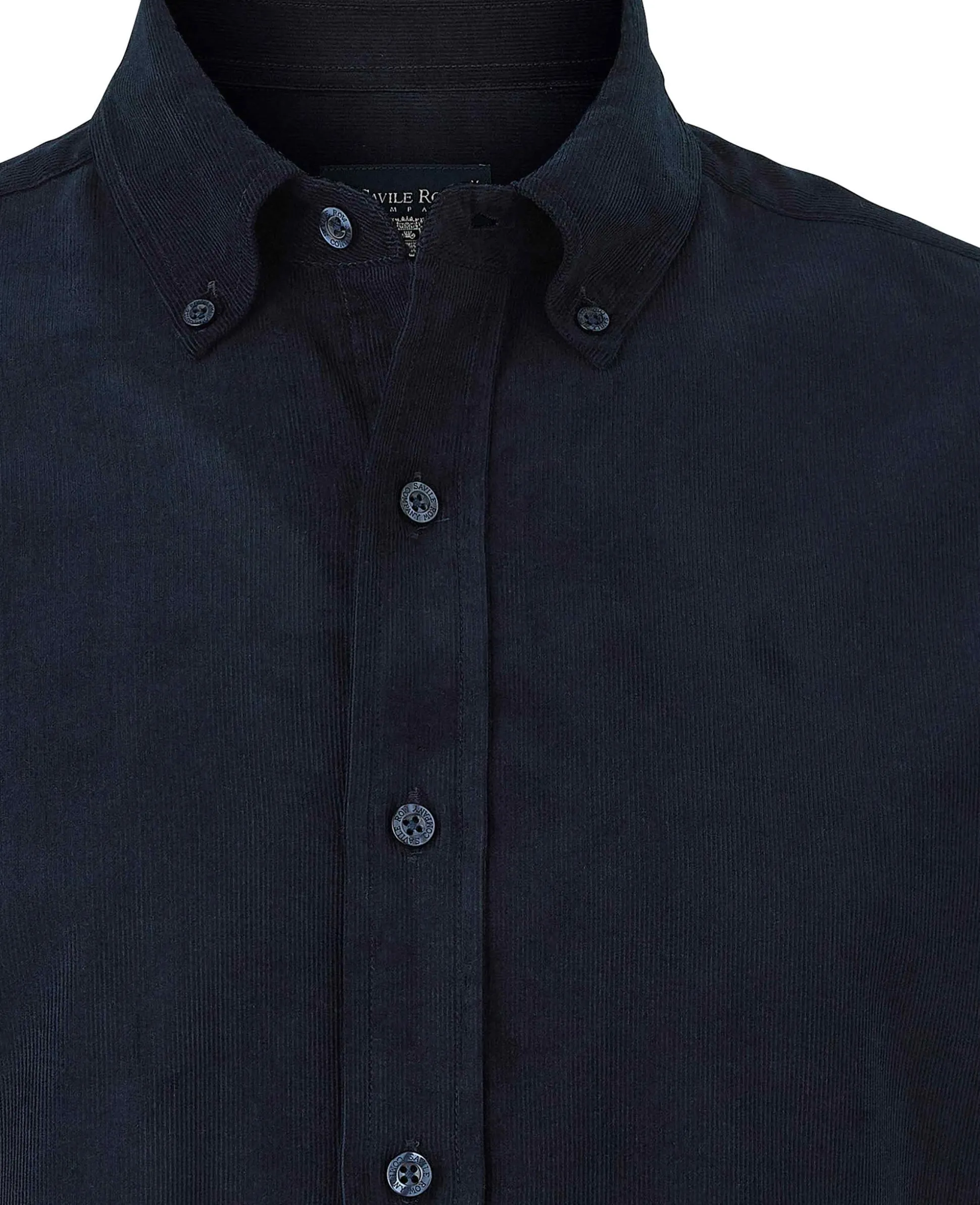 Navy Cotton Babycord Slim Fit Button-Down Casual Shirt
