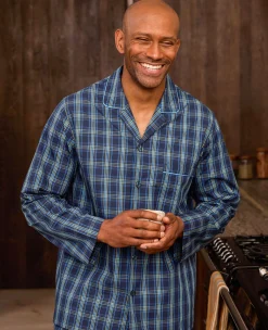 Navy Cotton Check Pyjamas