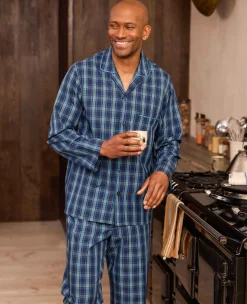 Navy Cotton Check Pyjamas