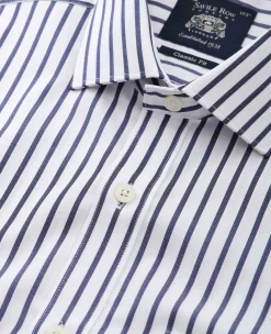 Navy Cotton Classic Fit Striped Formal Shirt - Double Cuff