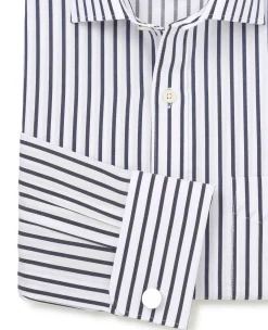 Navy Cotton Classic Fit Striped Formal Shirt - Double Cuff