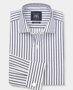 Navy Cotton Classic Fit Striped Formal Shirt - Double Cuff