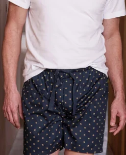 Navy Cotton Fleur De Lys Lounge Shorts
