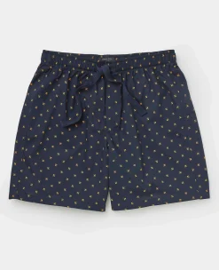 Navy Cotton Fleur De Lys Lounge Shorts