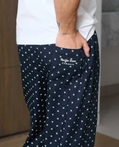 Navy Cotton Fleur De Lys Print Lounge Pants