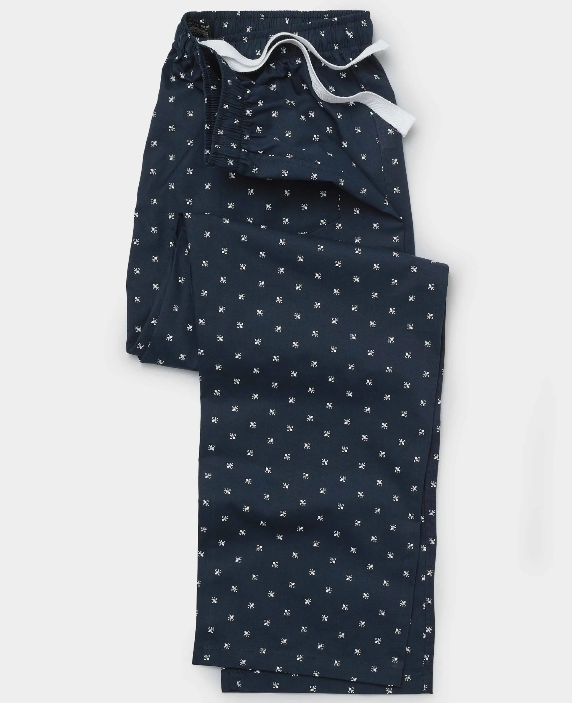 Navy Cotton Fleur De Lys Print Lounge Pants