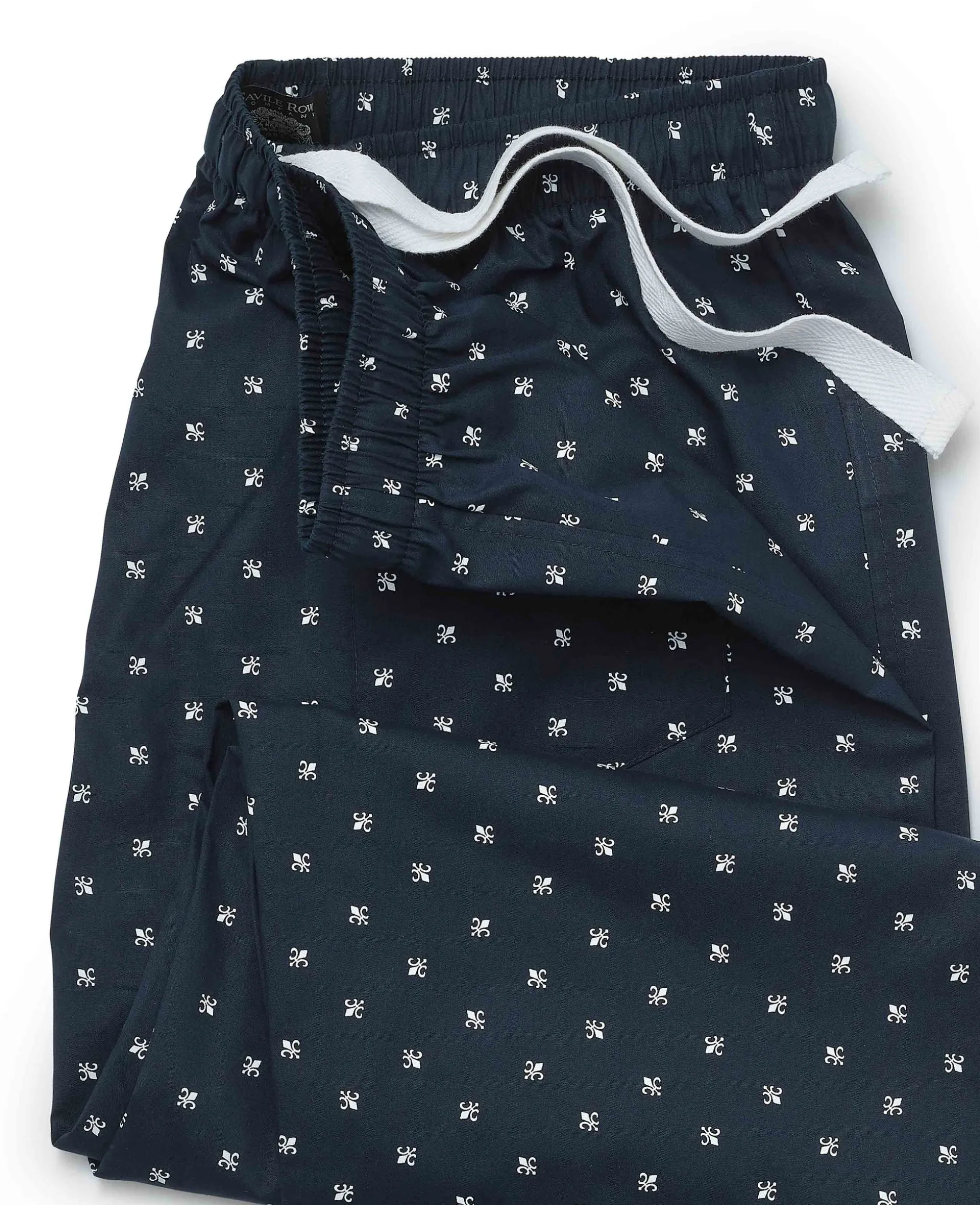 Navy Cotton Fleur De Lys Print Lounge Pants