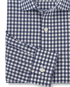 Navy Cotton Gingham Check Classic Fit Formal Shirt - Single Cuff