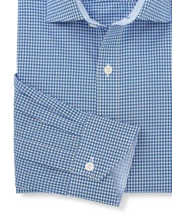 Navy Cotton Gingham Slim Fit Formal Shirt - Single Cuff