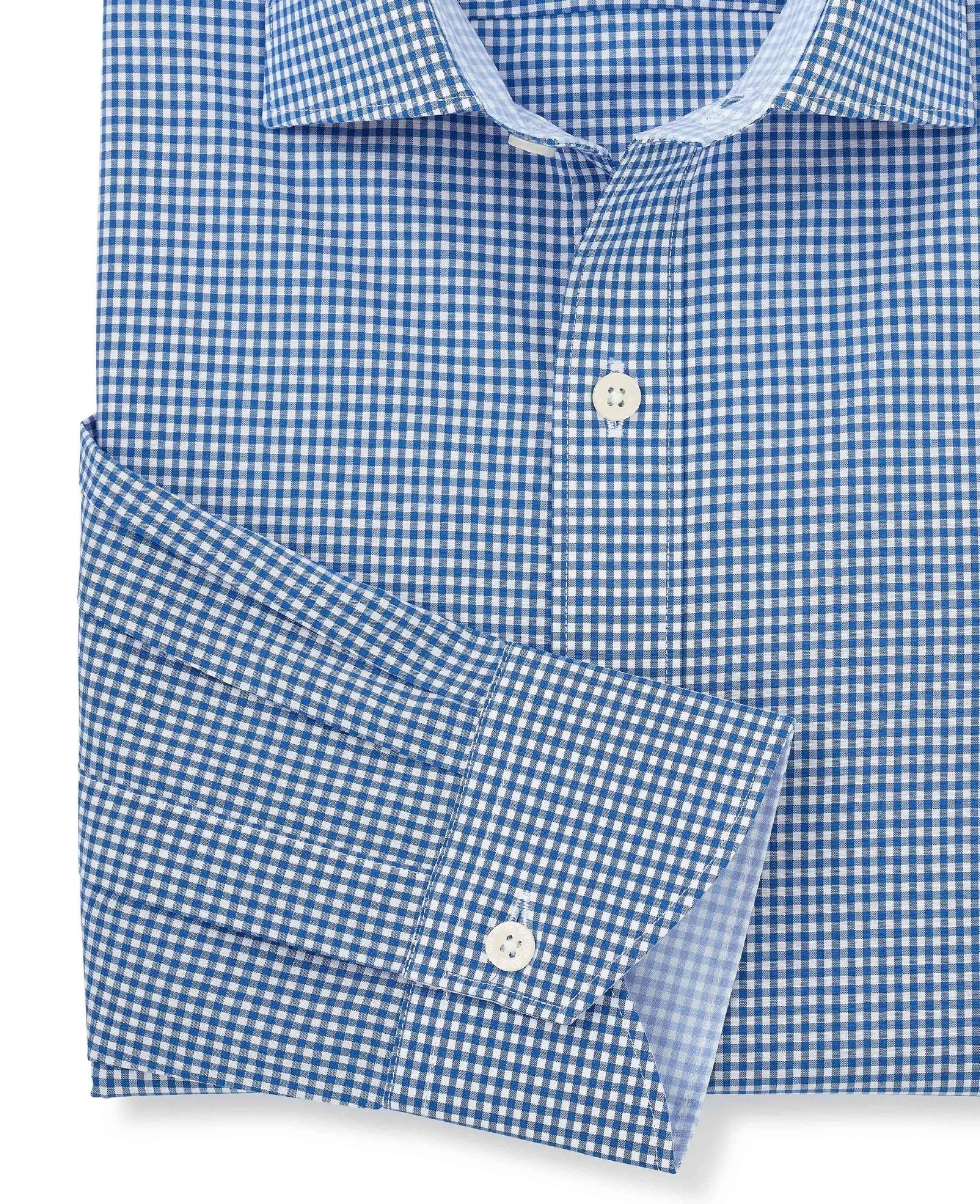 Navy Cotton Gingham Slim Fit Formal Shirt - Single Cuff
