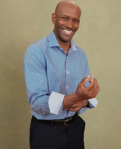 Navy Cotton Gingham Slim Fit Formal Shirt - Single Cuff