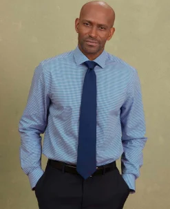 Navy Cotton Gingham Slim Fit Formal Shirt - Single Cuff