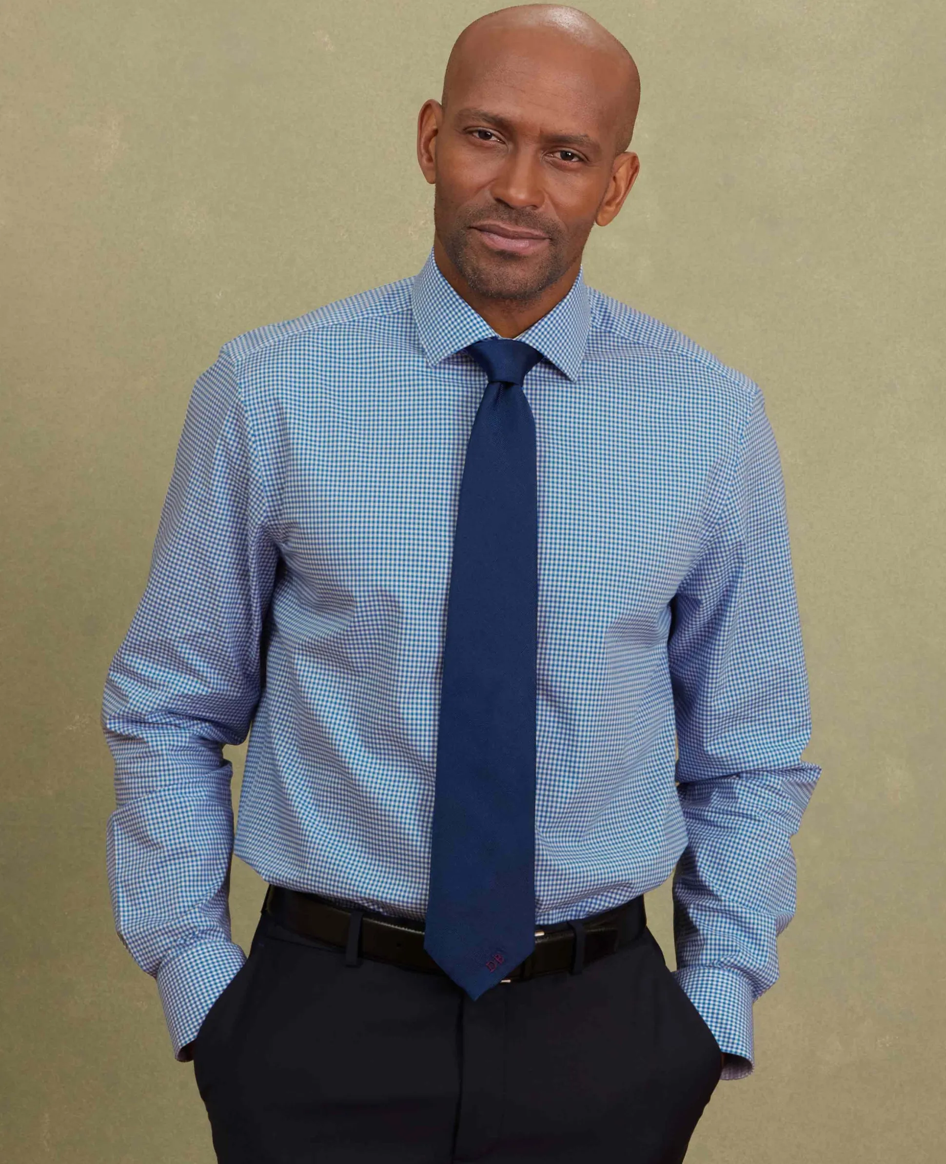 Navy Cotton Gingham Slim Fit Formal Shirt - Single Cuff