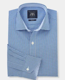 Navy Cotton Gingham Slim Fit Formal Shirt - Single Cuff