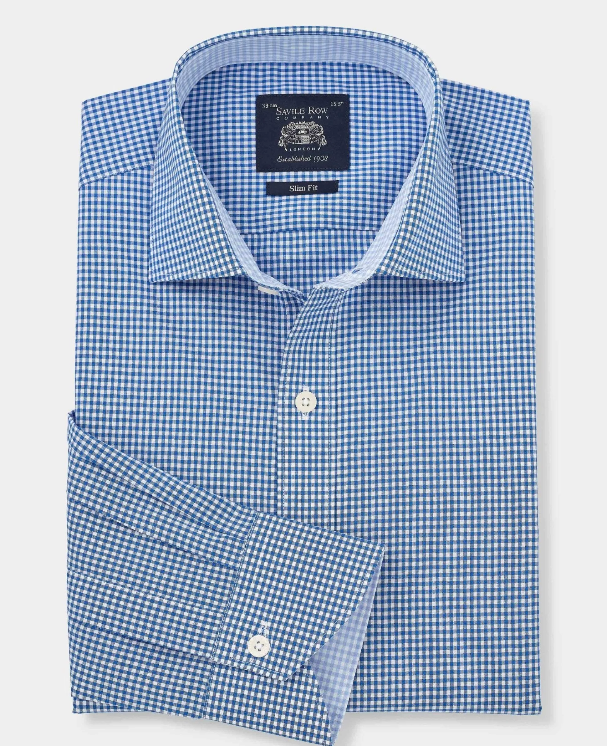 Navy Cotton Gingham Slim Fit Formal Shirt - Single Cuff