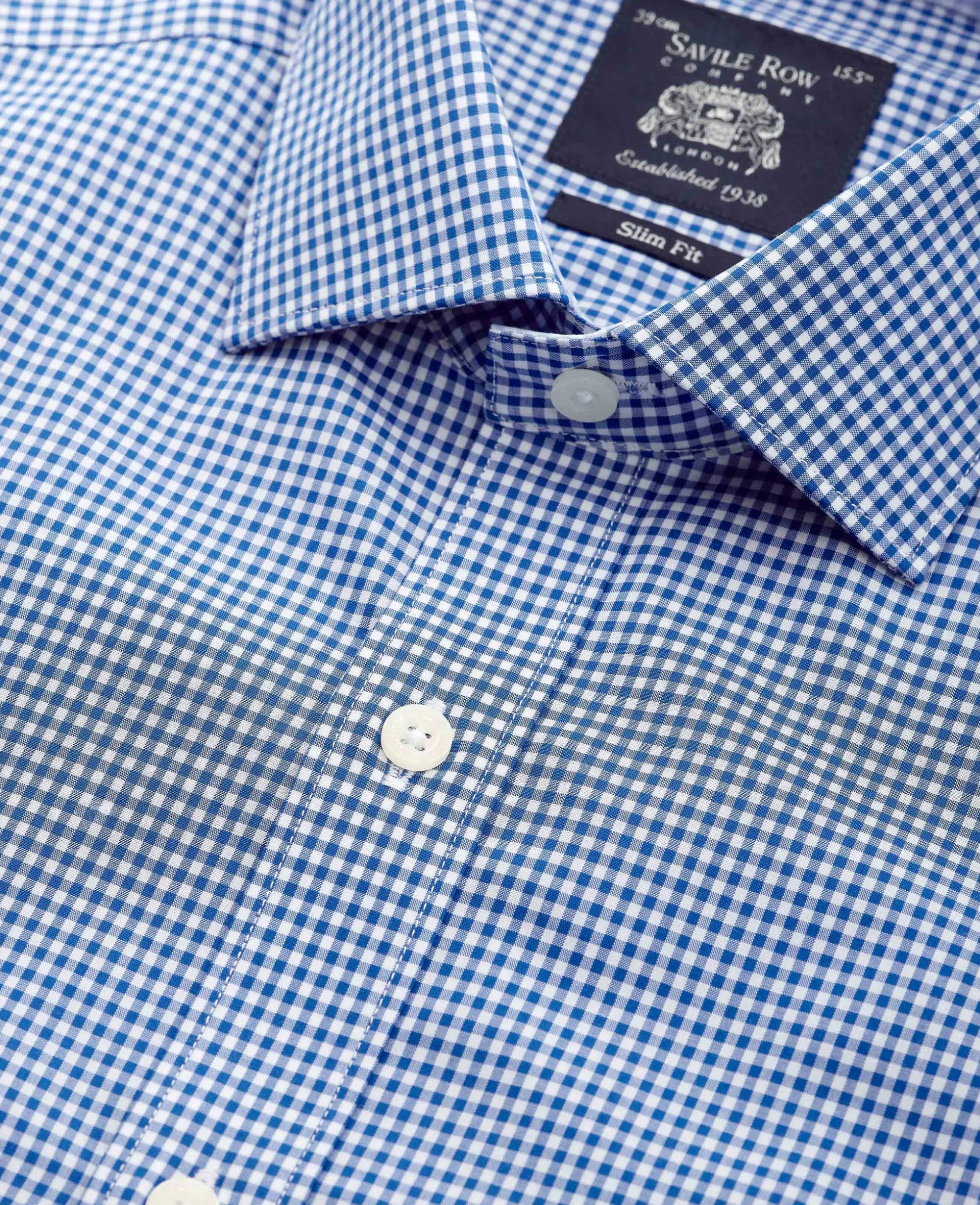 Navy Cotton Gingham Slim Fit Formal Shirt - Single Cuff