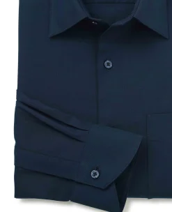 Navy Cotton Herringbone Classic Fit Formal Shirt - Single Cuff