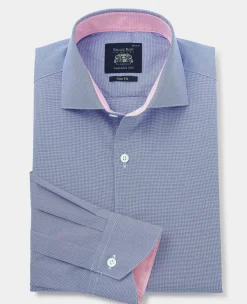 Navy Cotton Micro Dobby Slim Fit Smart-Casual Shirt - Single Cuff