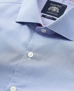 Navy Cotton Micro Dobby Slim Fit Smart-Casual Shirt - Single Cuff