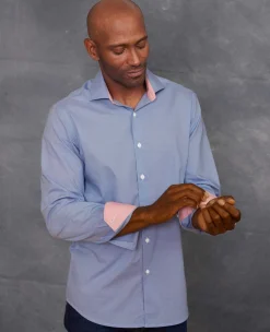 Navy Cotton Micro Dobby Slim Fit Smart-Casual Shirt - Single Cuff