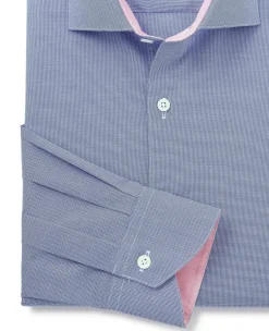 Navy Cotton Micro Dobby Slim Fit Smart-Casual Shirt - Single Cuff