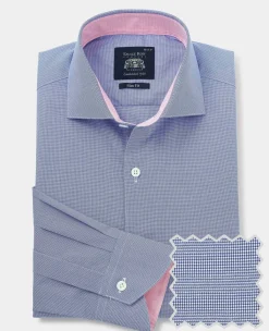 Navy Cotton Micro Dobby Slim Fit Smart-Casual Shirt - Single Cuff