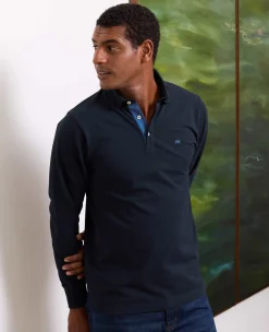 Navy Cotton Pique Long Sleeve Polo Shirt
