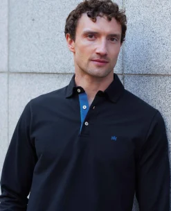 Navy Cotton Pique Long Sleeve Polo Shirt
