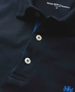 Navy Cotton Pique Long Sleeve Polo Shirt
