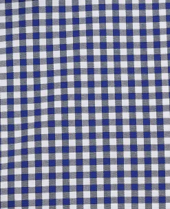 Navy Cotton Poplin Gingham Check Classic Fit Formal Shirt - Single Cuff