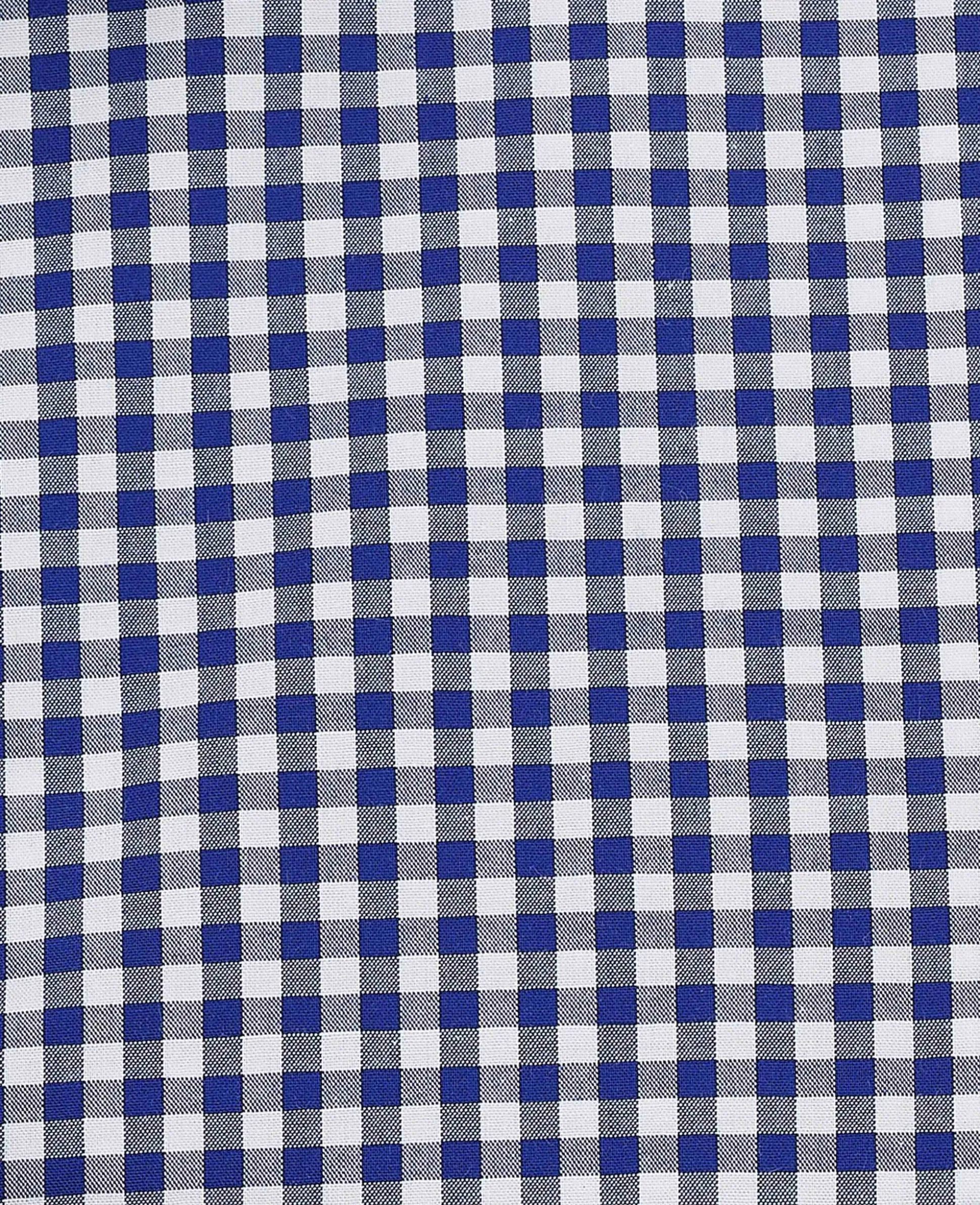 Navy Cotton Poplin Gingham Check Classic Fit Formal Shirt - Single Cuff