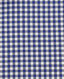 Navy Cotton Poplin Gingham Check Slim Fit Formal Shirt - Single Cuff