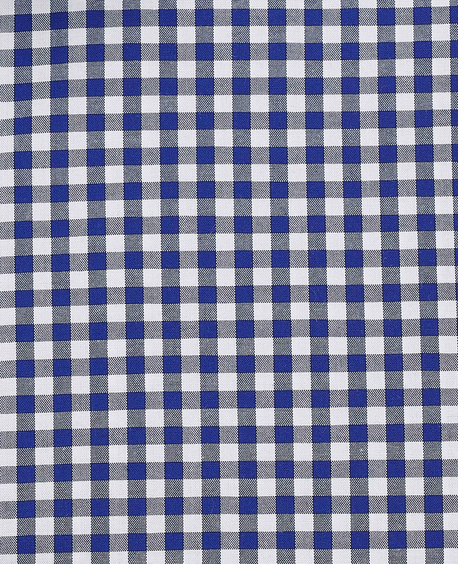 Navy Cotton Poplin Gingham Check Slim Fit Formal Shirt - Single Cuff