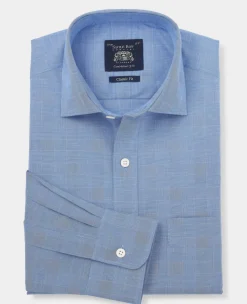 Navy Cotton Prince of Wales Check Classic Fit Formal Shirt - Single Cuff