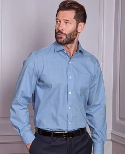 Navy Cotton Prince of Wales Check Classic Fit Formal Shirt - Single Cuff