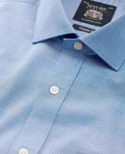 Navy Cotton Prince of Wales Check Classic Fit Formal Shirt - Single Cuff