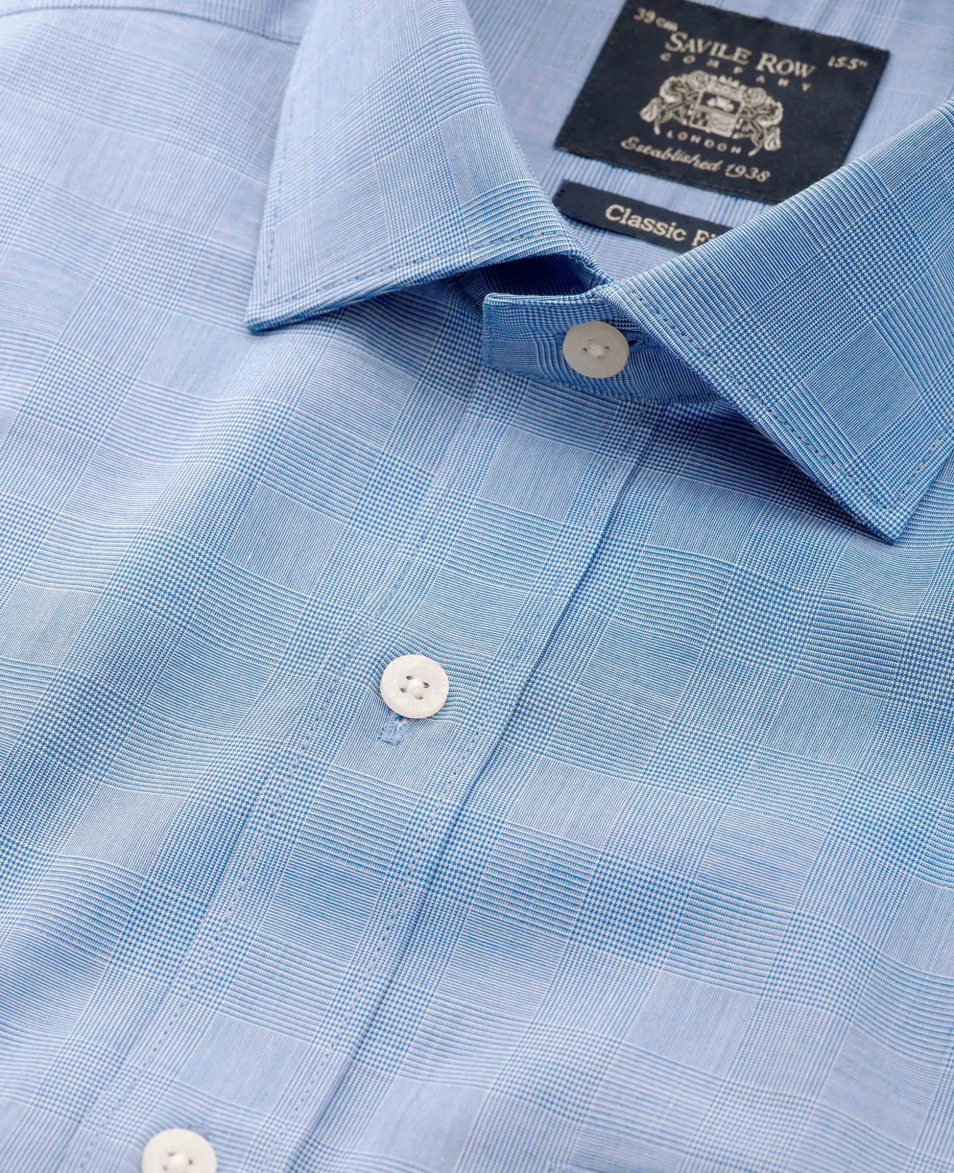 Navy Cotton Prince of Wales Check Classic Fit Formal Shirt - Single Cuff