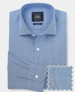 Navy Cotton Prince of Wales Check Classic Fit Formal Shirt - Single Cuff