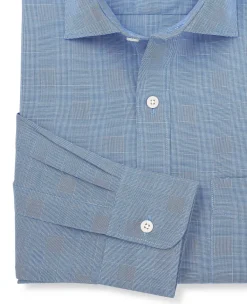 Navy Cotton Prince of Wales Check Classic Fit Formal Shirt - Single Cuff