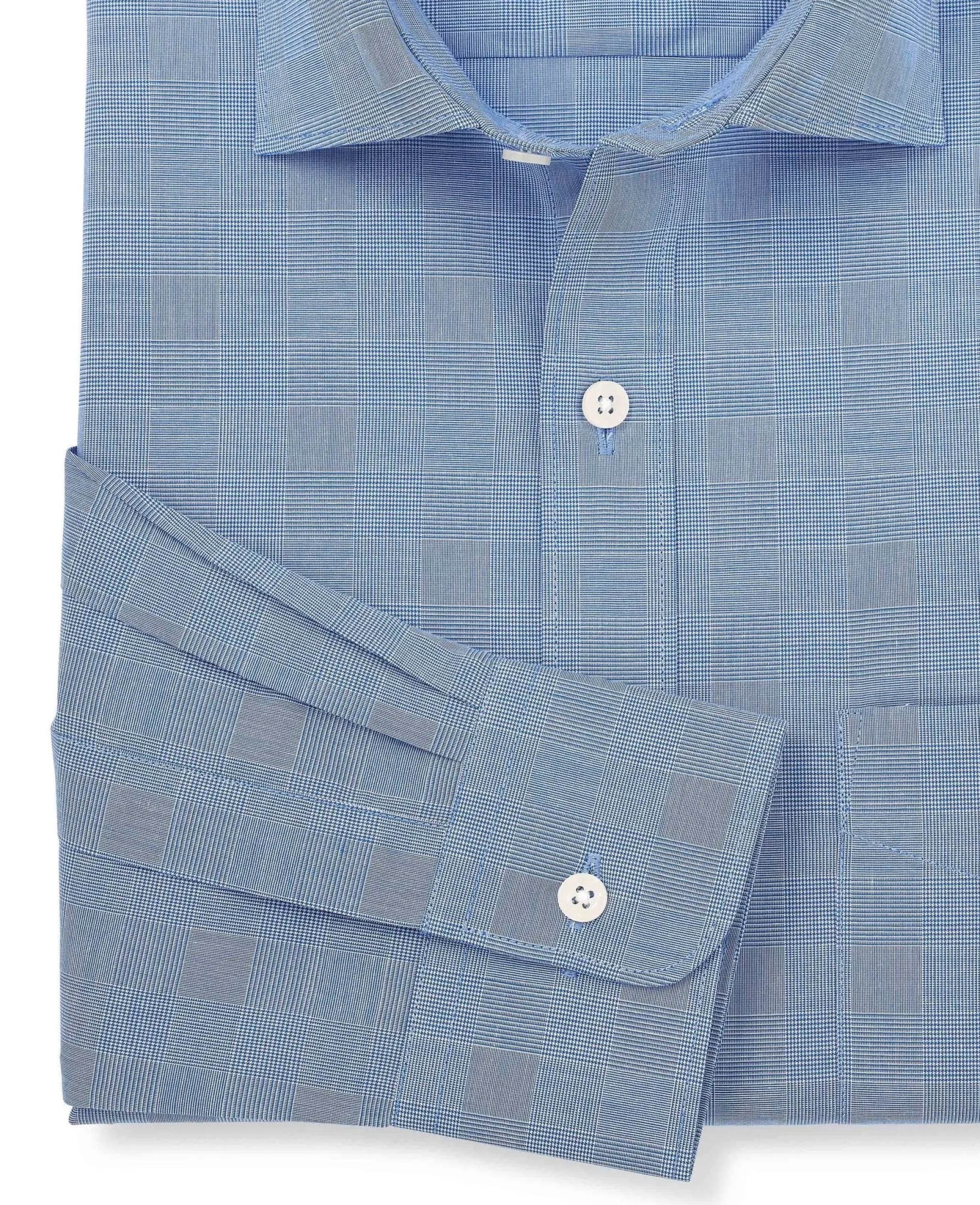 Navy Cotton Prince of Wales Check Classic Fit Formal Shirt - Single Cuff